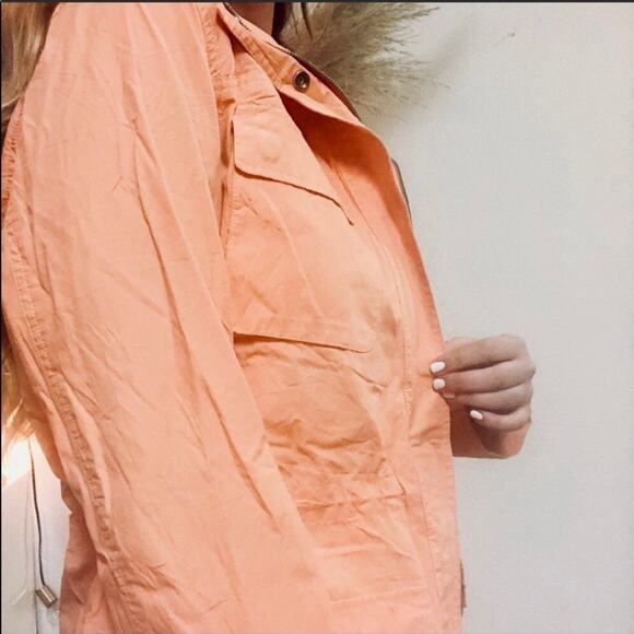 RALPH LAUREN Orange Sherbet Cinch Waist Hooded Anorak Jacket Coat S Lightweight - Picture 4 of 7